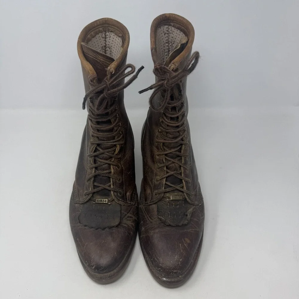 Double-H Lacer Logger Brown Work Boots Round‎ Toe DH9718 Men's Size 8.5D USA